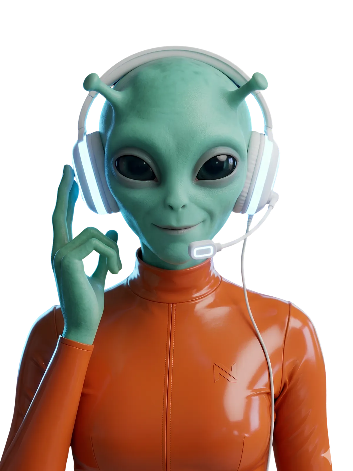 Nova, Nelvox's bilingual AI receptionist, wearing a headset